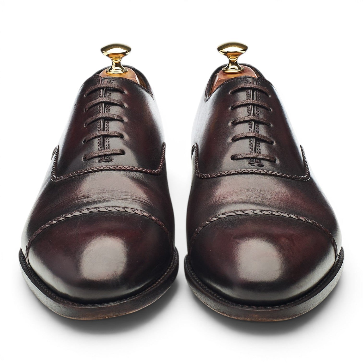 Bontoni Oxford cuir marron foncé patiné 43 semelle cuir
