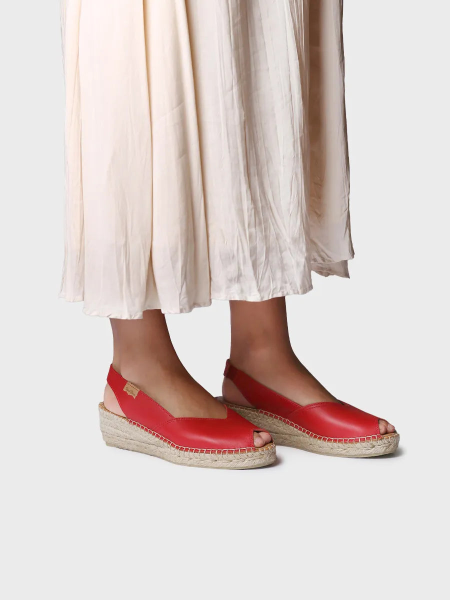 Toni Pons Bernia-P espadrille compensée cuir rouge talon 5 cm