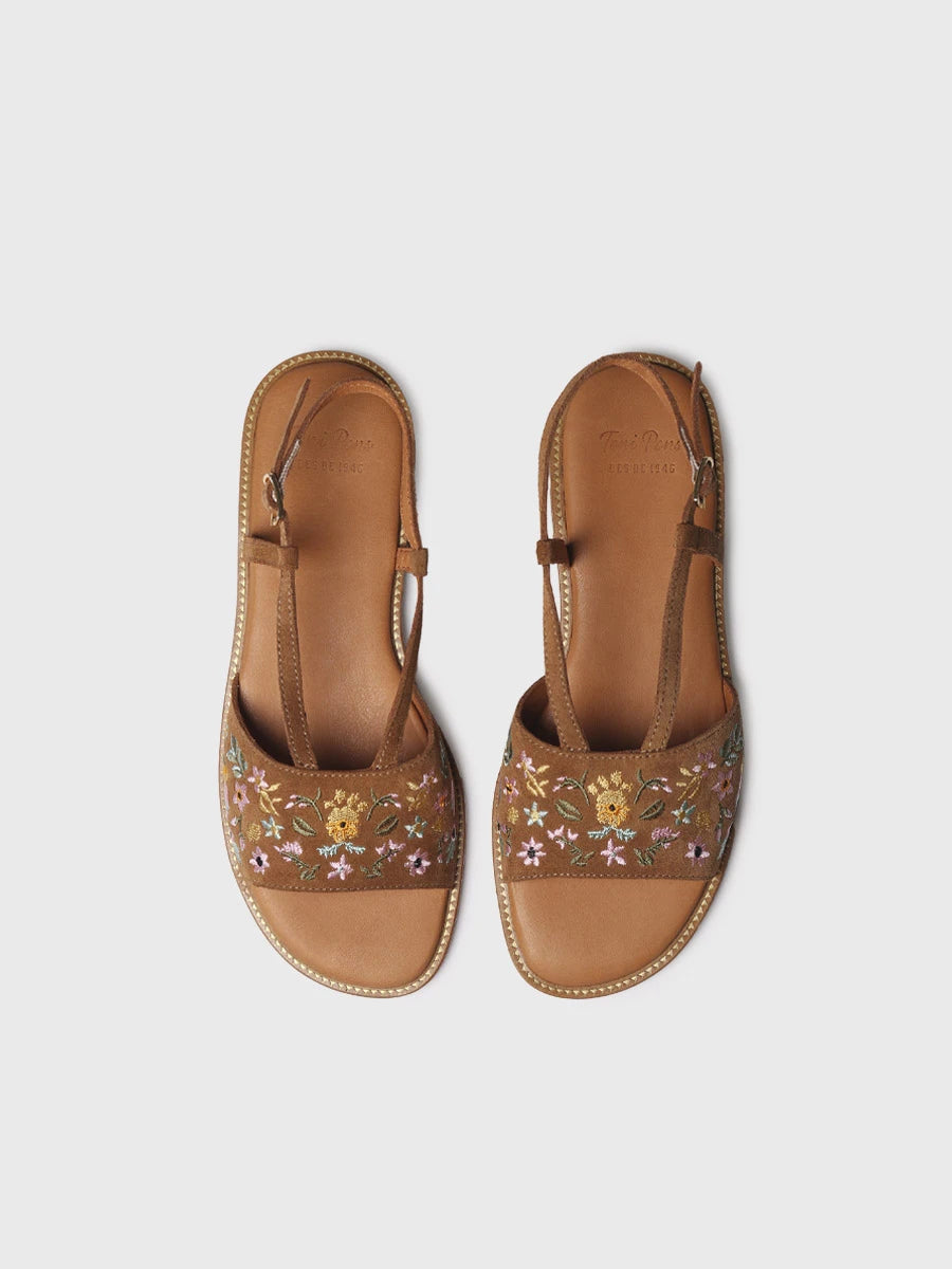 Toni Pons Basilea sandale cuir brodée fleur plate