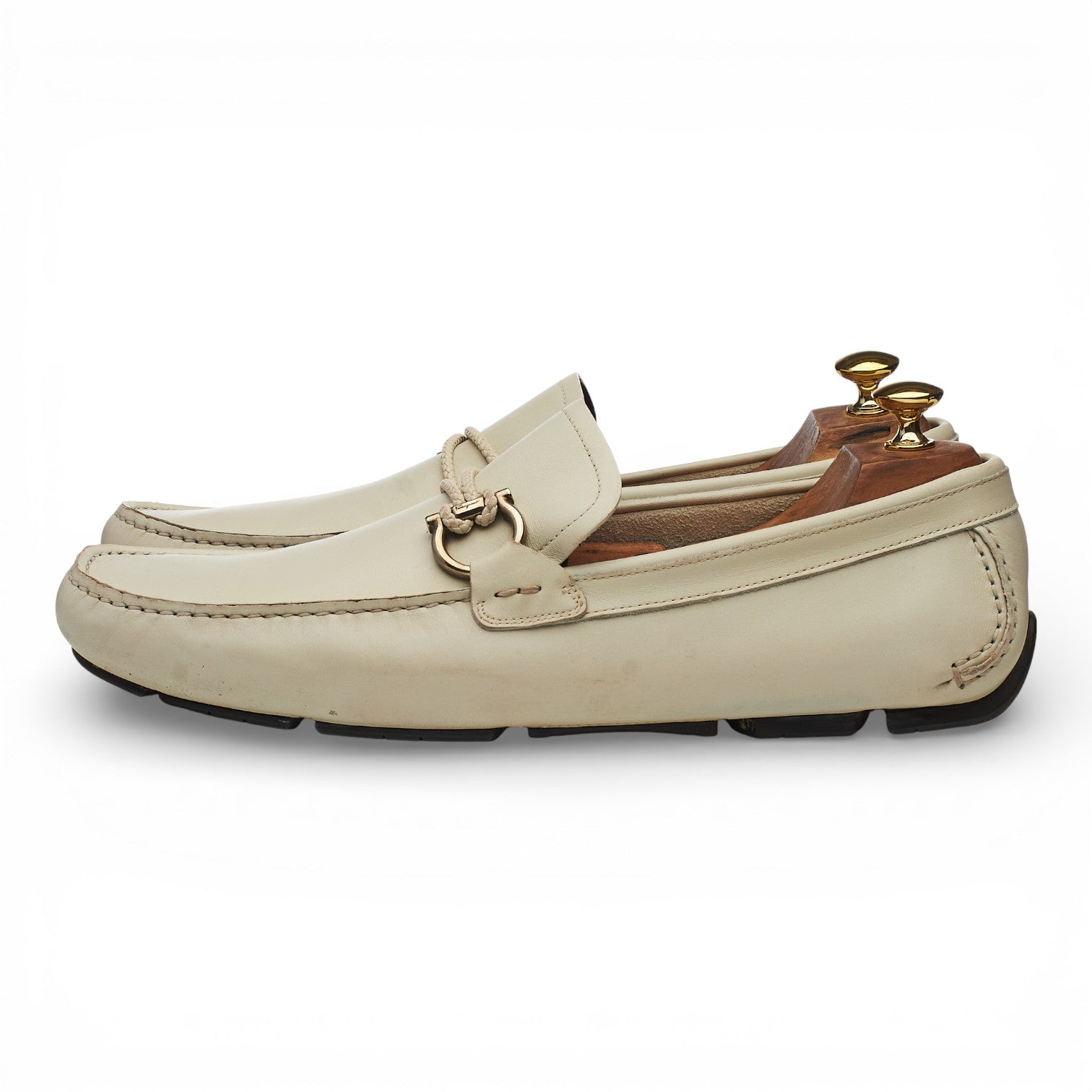 Salvatore Ferragamo Gancini mocassin cuir crème 11.5