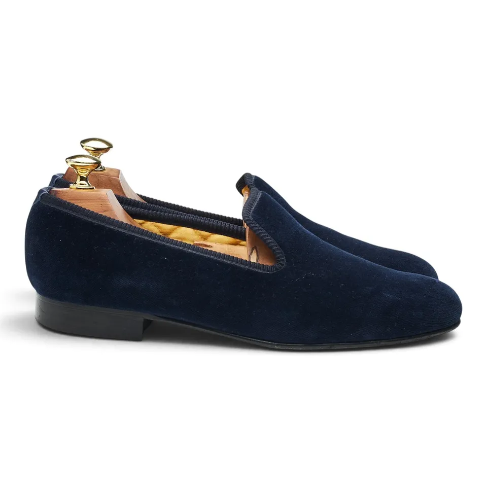 New & Lingwood Albert pantoufles velours bleu marine UK 8