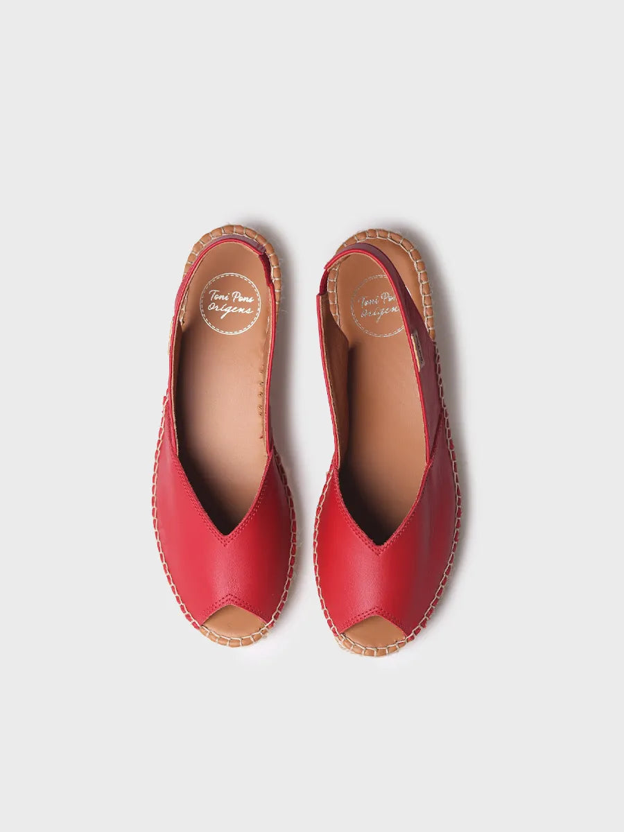 Toni Pons Bernia-P espadrille compensée cuir rouge talon 5 cm