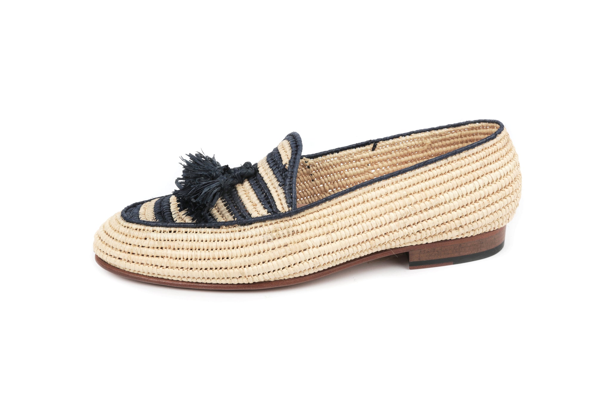 Contre-Allée Elfida mocassin homme raphia naturel bleu