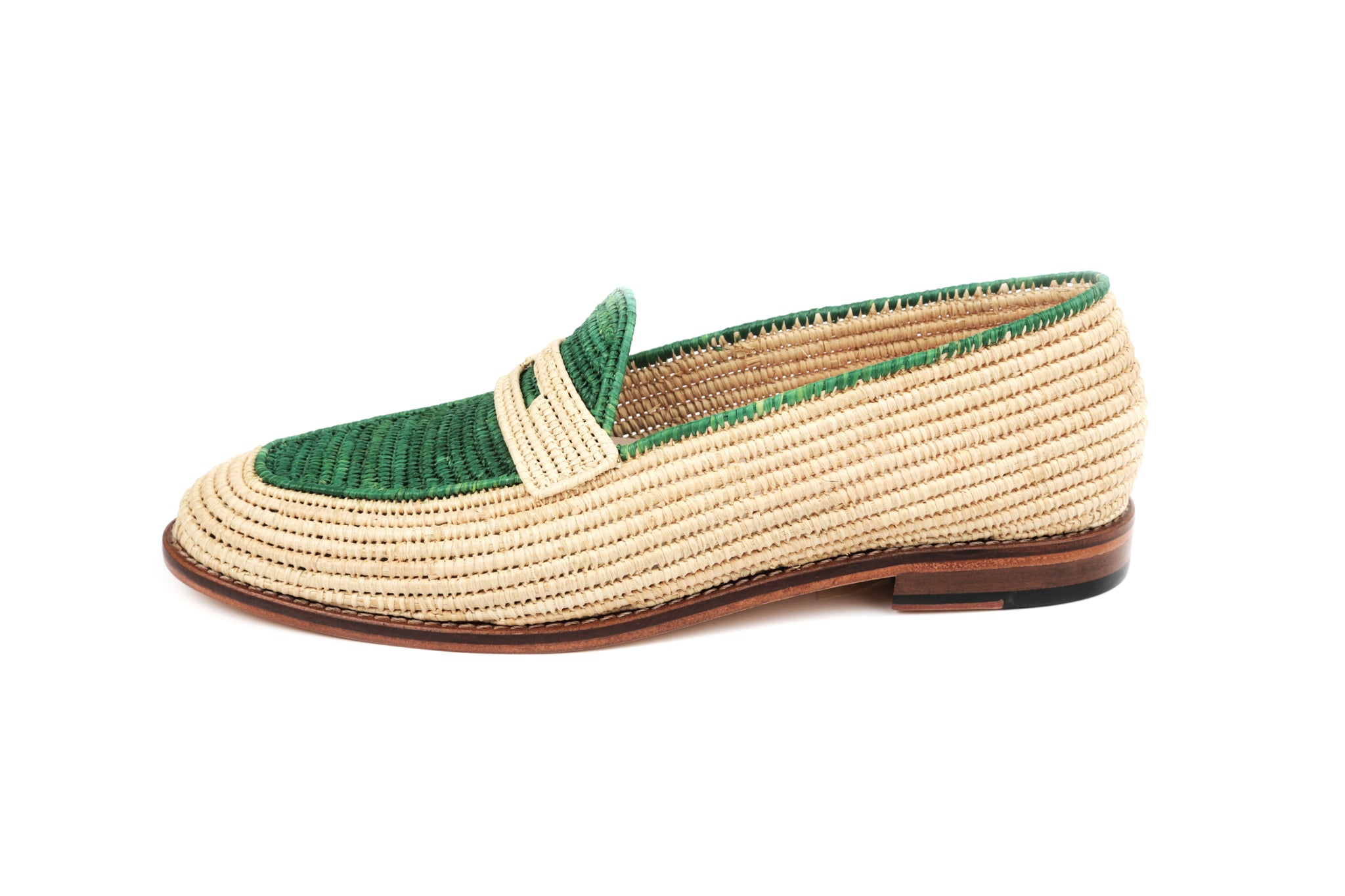 Contre-Allée Polo mocassin raphia naturel vert