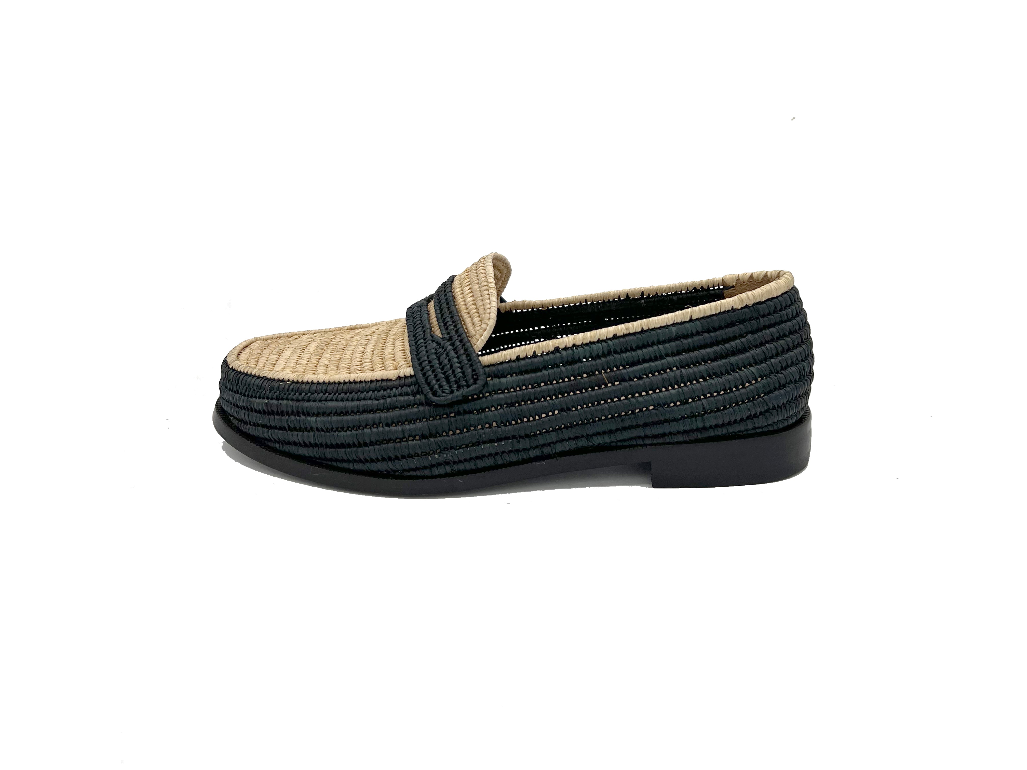 Contre-Allée Maarif mocassin raphia beige tissé main