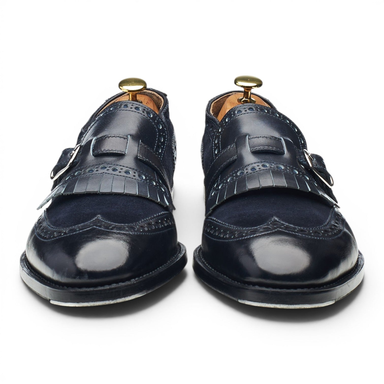Valentin Frunza monk strap cuir daim bleu UK 8.5