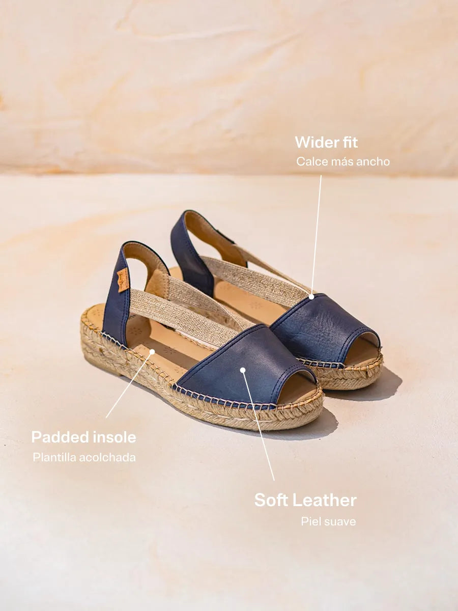 Toni Pons Tala espadrilles cuir marine pied large 3,5 cm