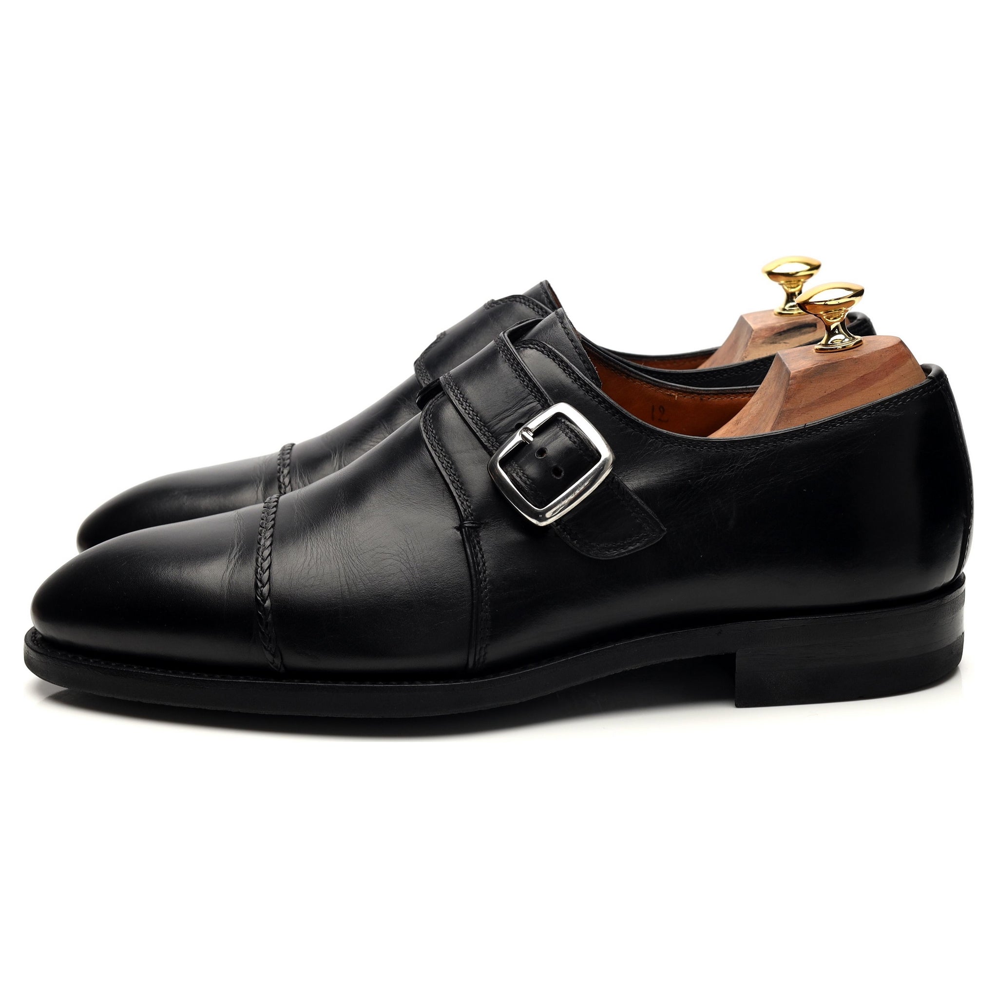 Bontoni chaussures monk boucle cuir noir UK 12