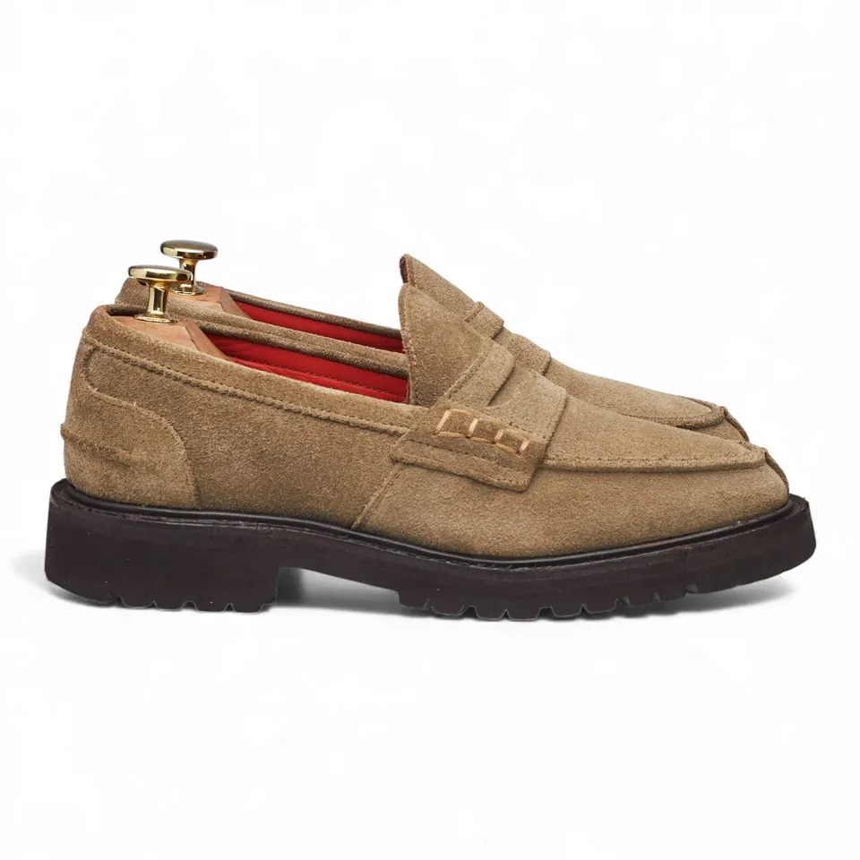 Trickers Eva mocassins daim pierre UK 3,5 semelle caoutchouc