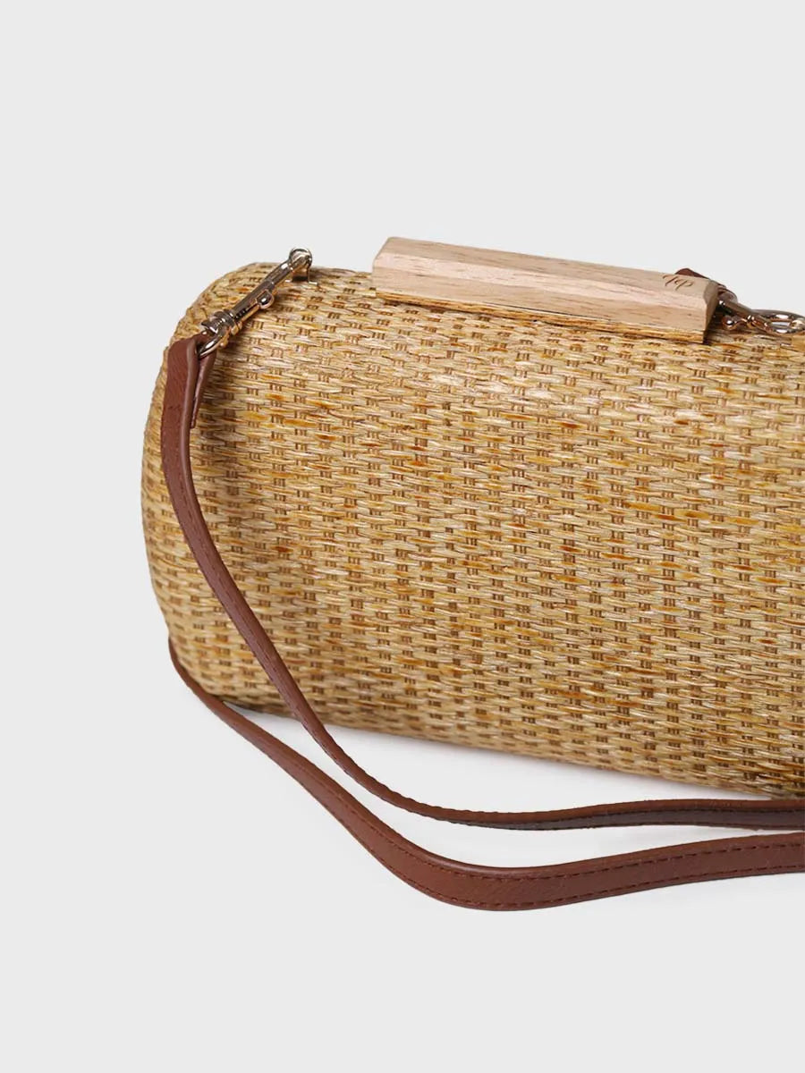 Toni Pons Gaita pochette raphia naturel doublure satin