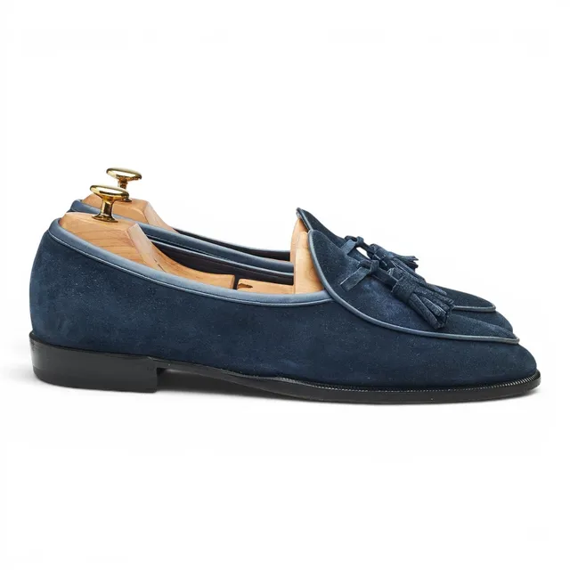 Baudoin & Lange Sagan Classic mocassins daim bleu marine UK 8.5