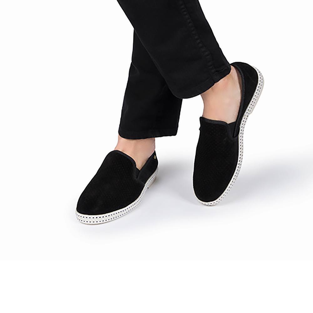 Rivieras Classic Suede Noir espadrilles cuir noir