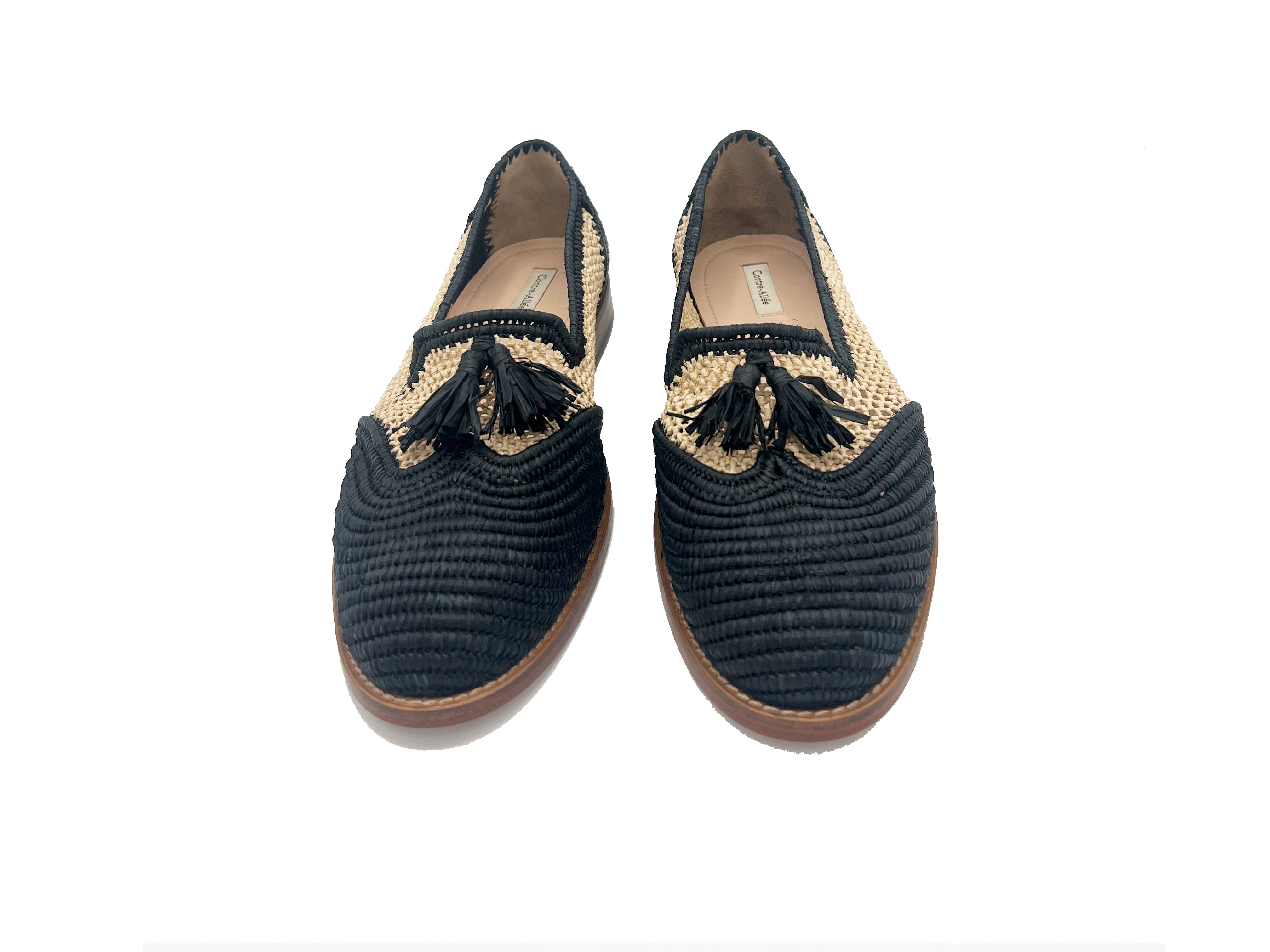Contre-Allée Sbata mocassin raphia noir naturel
