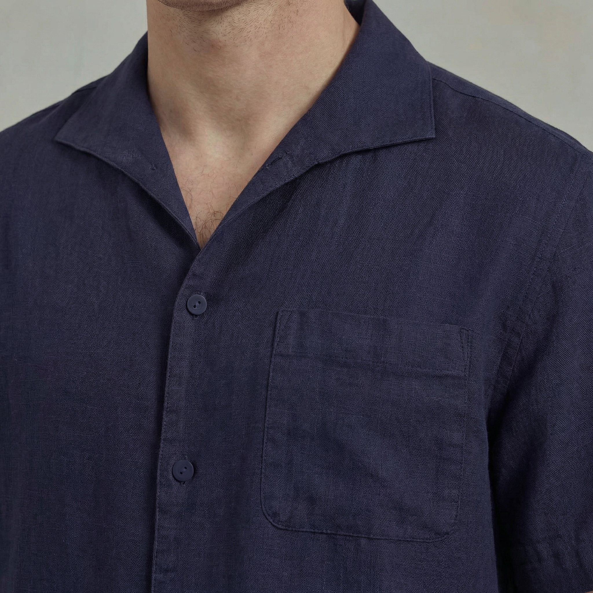 Rivieras Canaries chemise lin marine manches courtes