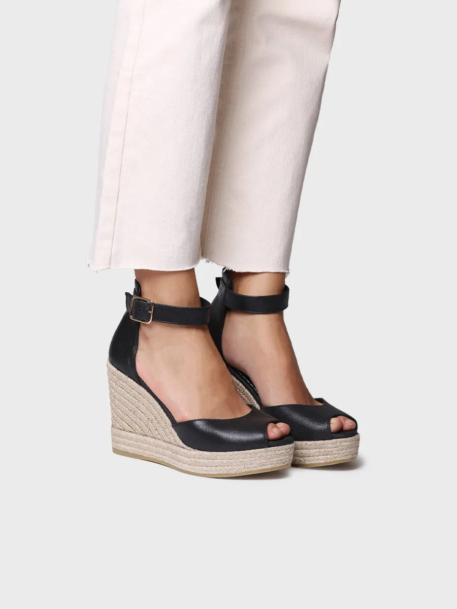 Toni Pons Otile espadrille compensée cuir noir 10 cm