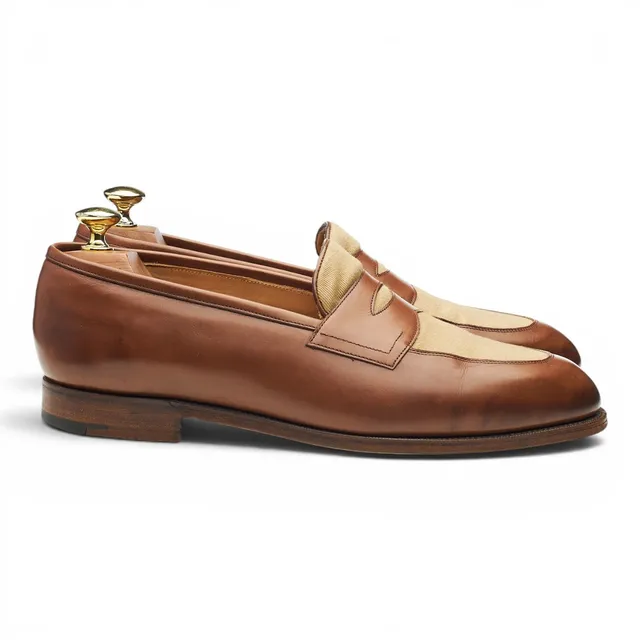 Edward Green Piccadilly mocassins cuir beige UK 8