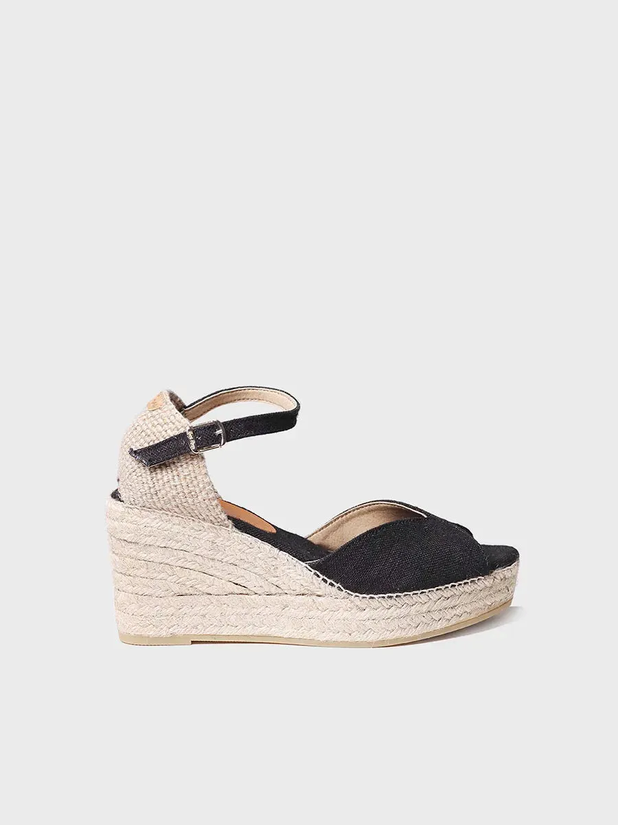 Toni Pons Lua-NT espadrilles compensées lin noir talon 5 cm