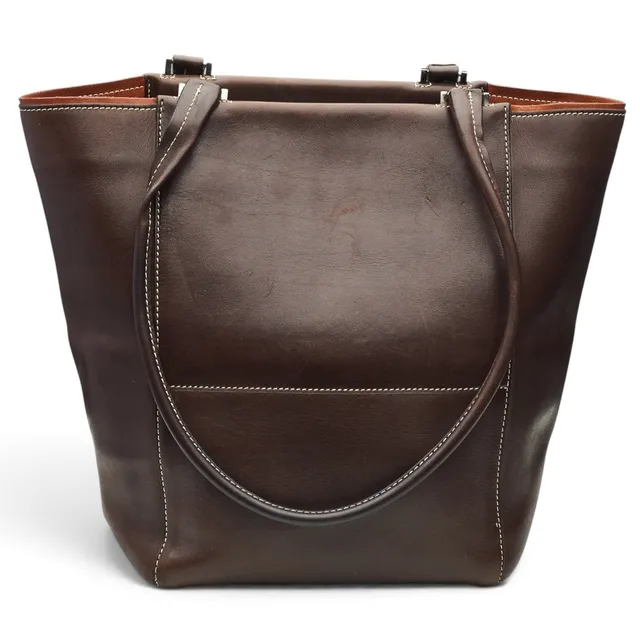 Loro Piana sac cabas cuir marron 28 cm