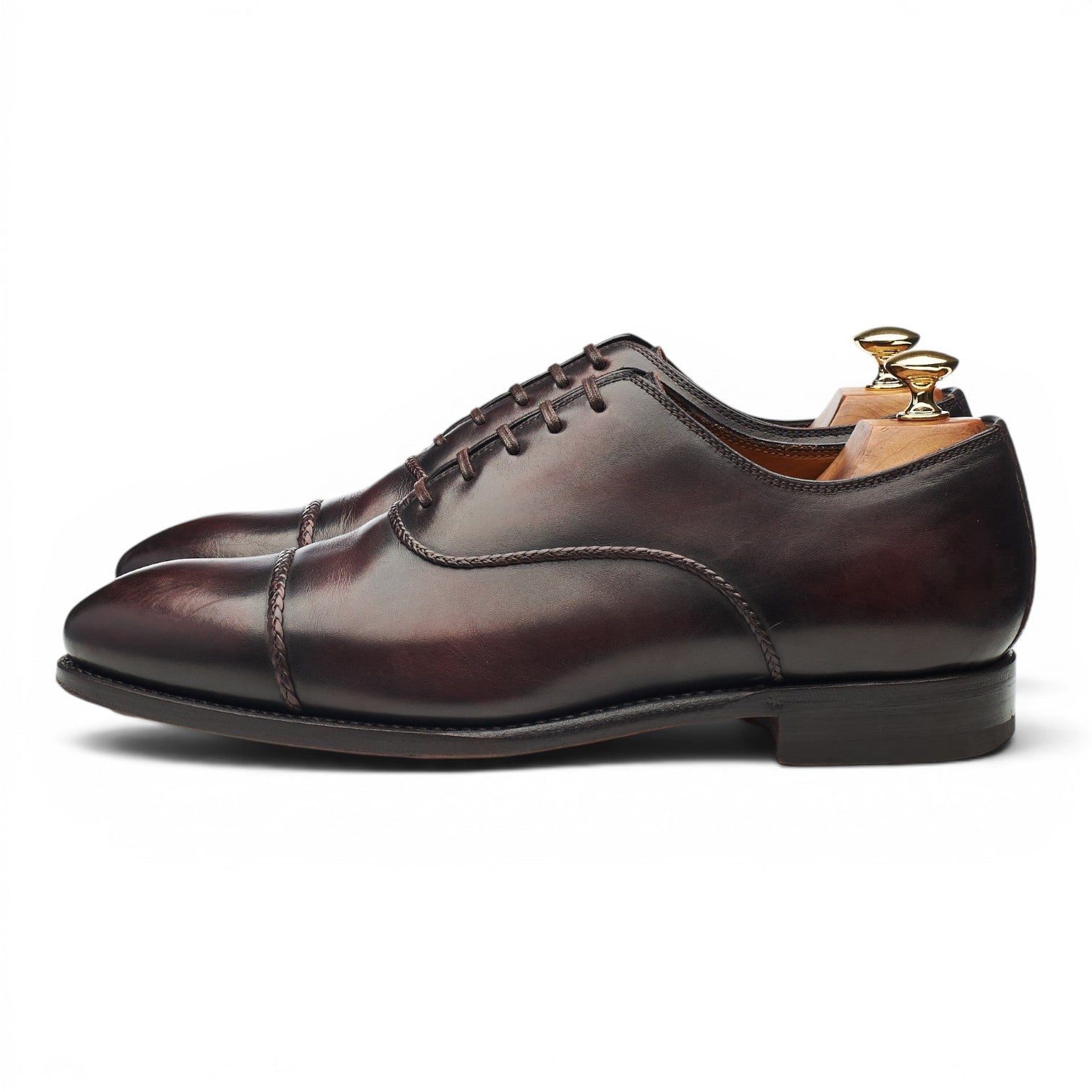 Bontoni Oxford cuir marron foncé patiné 43 semelle cuir