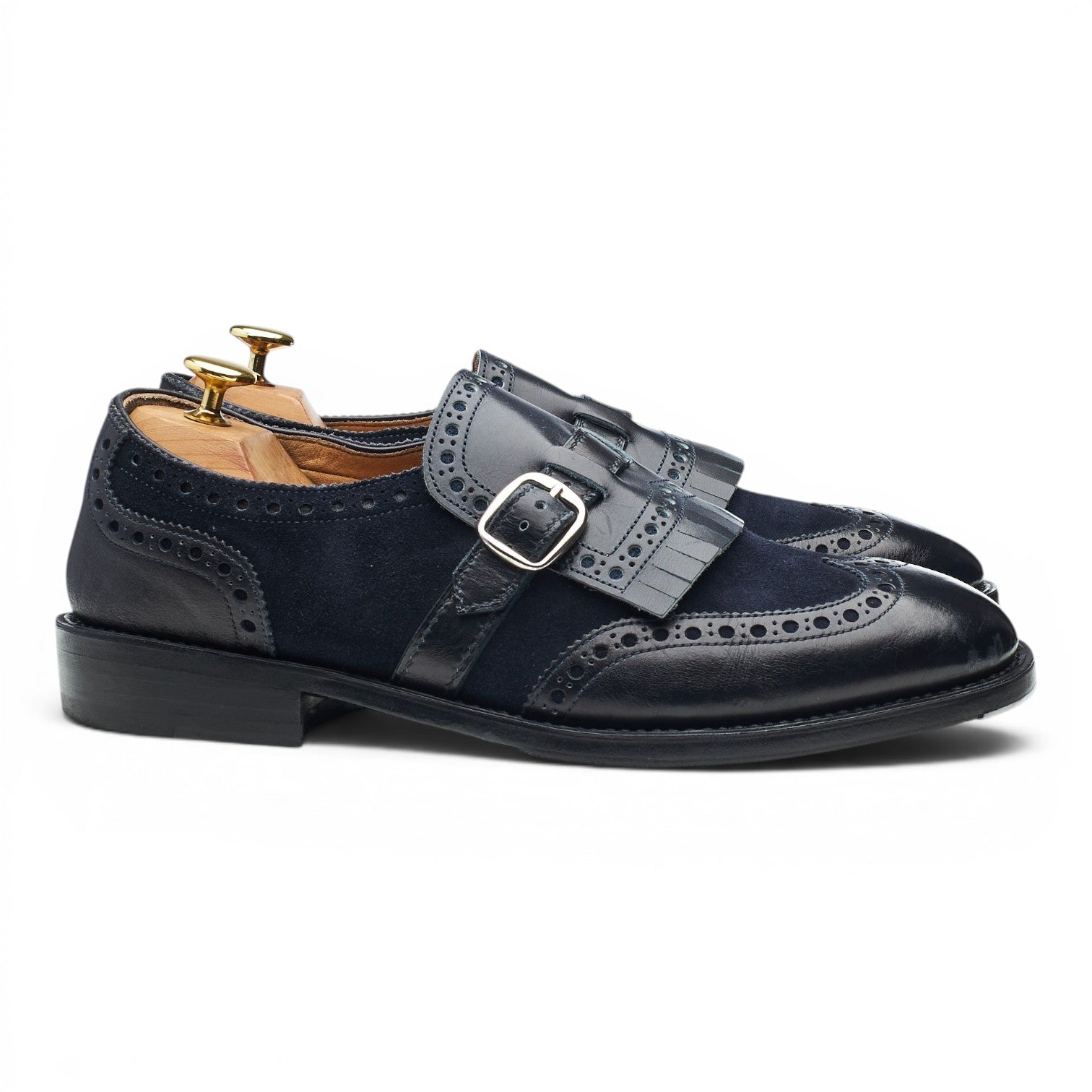 Valentin Frunza monk strap cuir daim bleu UK 8.5