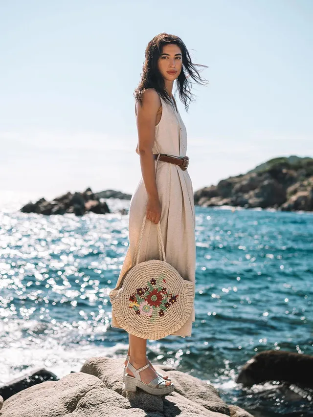 Toni Pons Rubina sac rond raphia broderie florale taille unique