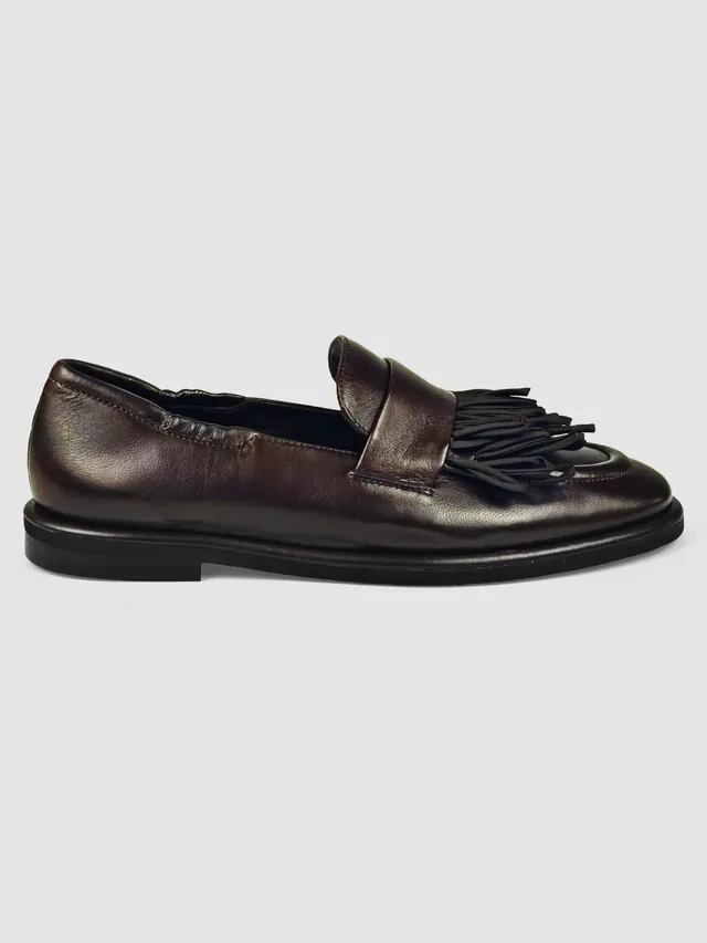 Lorena Paggi Frangia mocassins cuir marron foncé