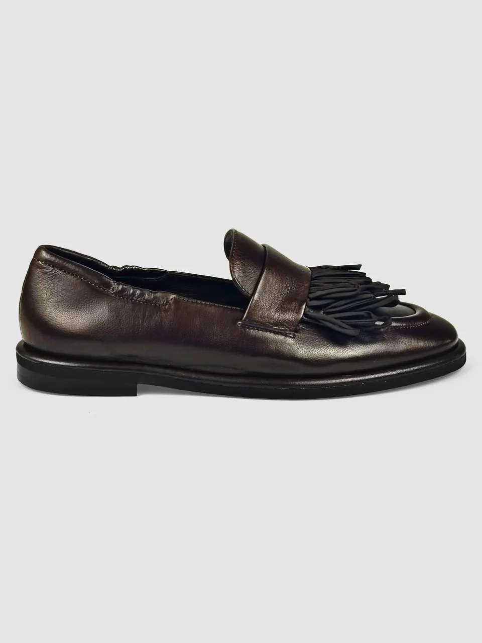 Lorena Paggi Frangia mocassins cuir marron foncé