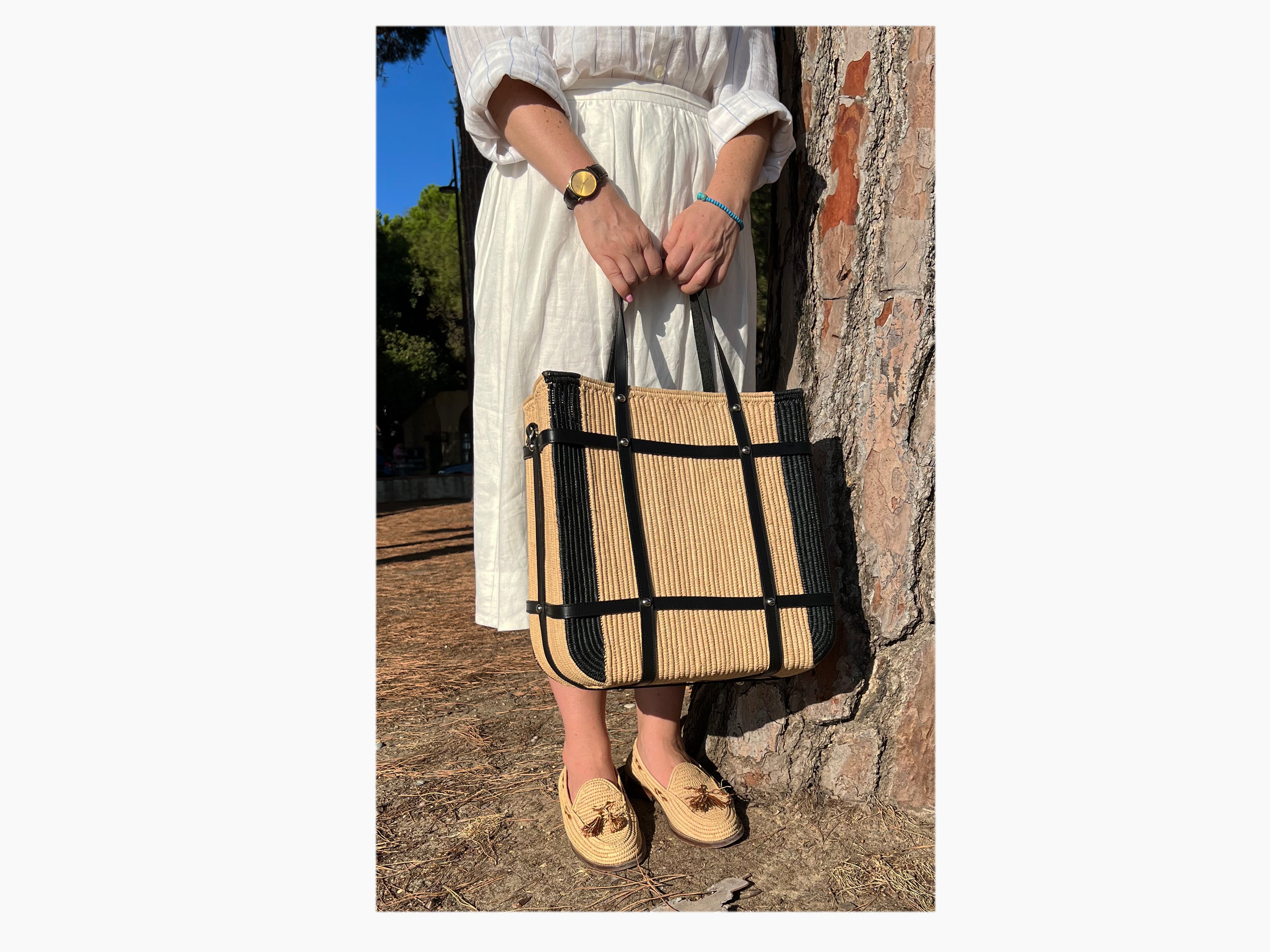Contre-Allée Oualidia sac cabas raphia naturel réversible