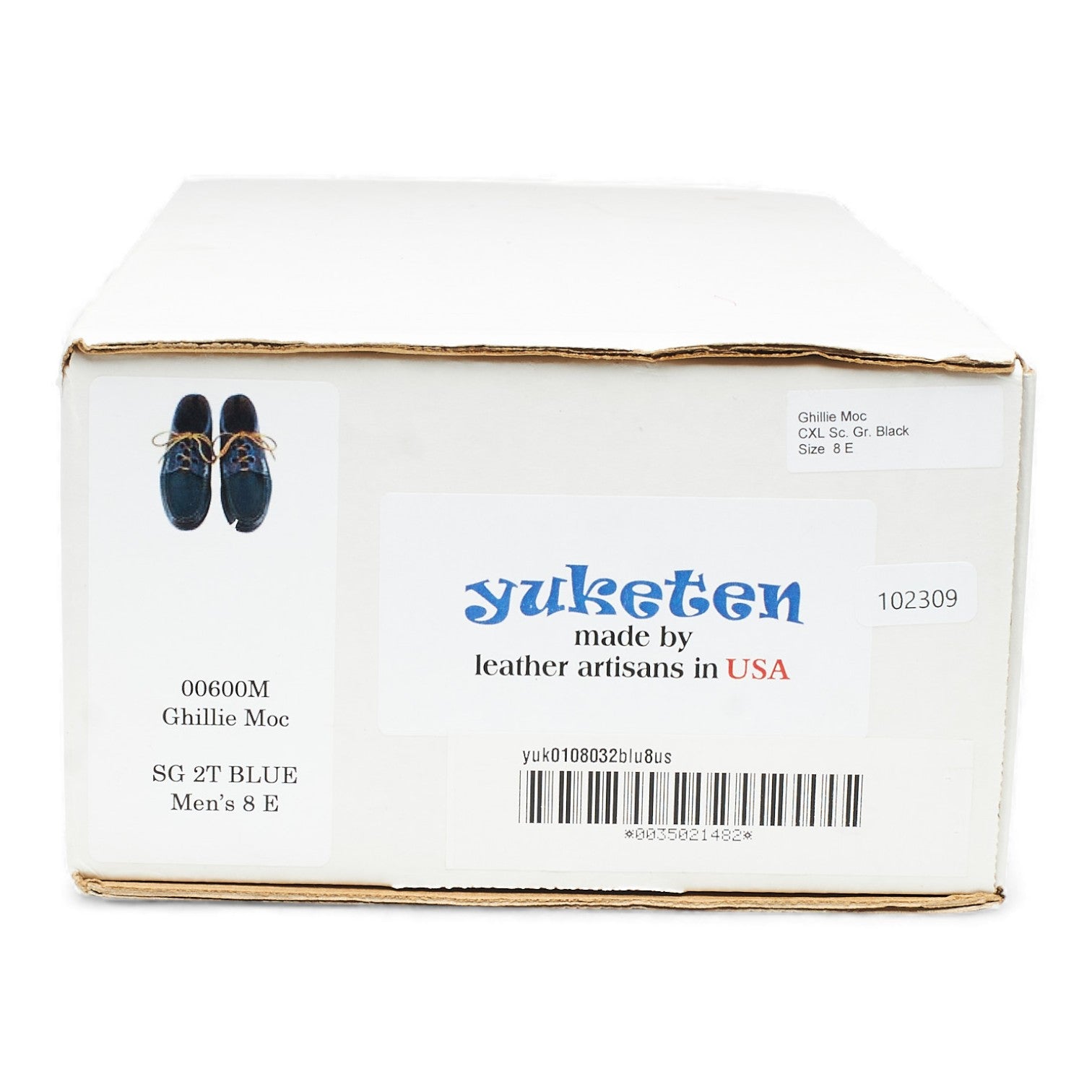 Yuketen Ghillie Moc chaussures bateau cuir marron bleu UK 7