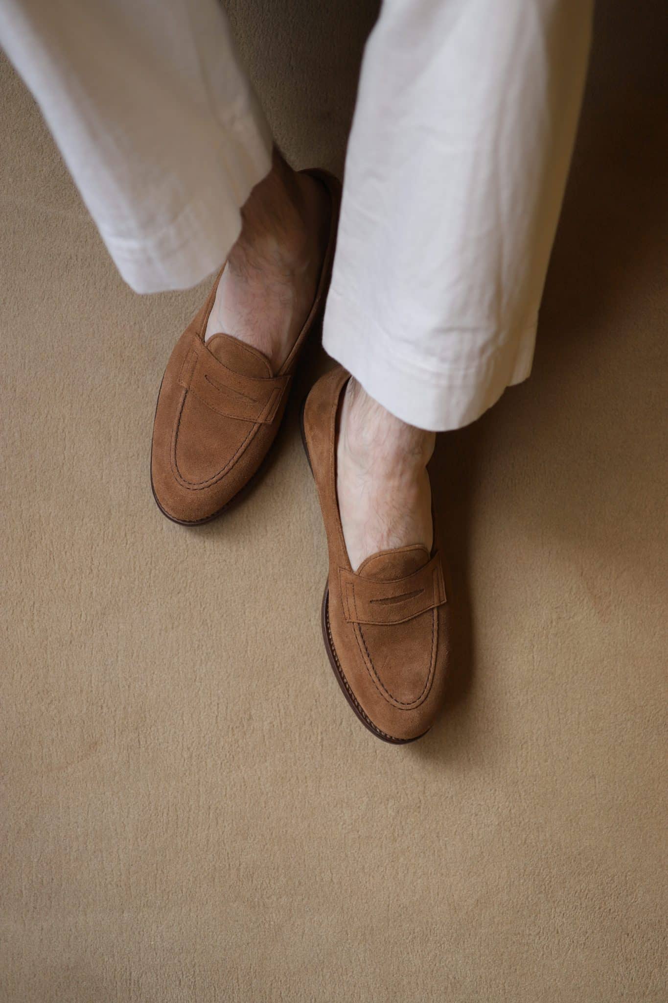Malfroid Newport mocassin penny veau velours camel