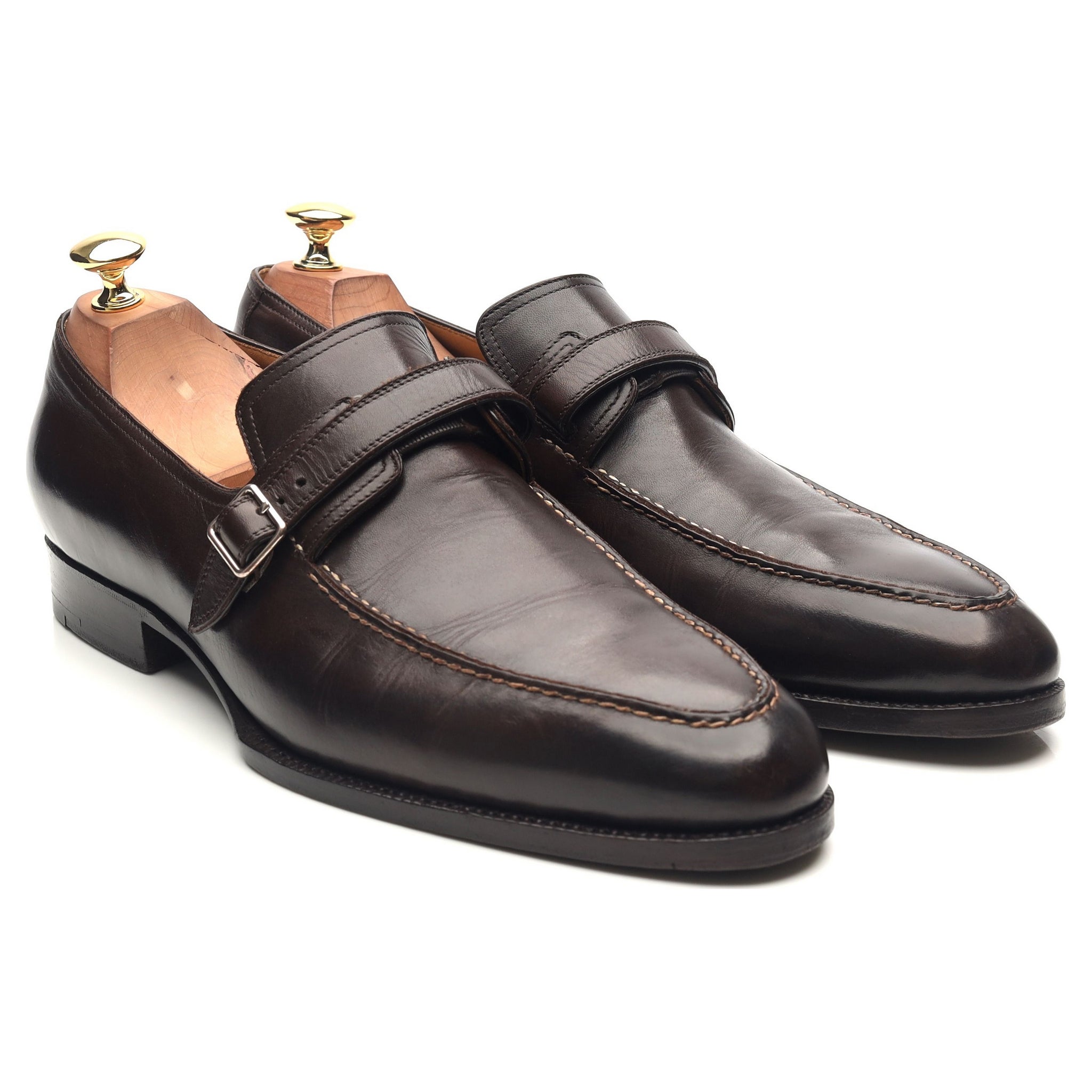 Saint Crispin's 100 chaussures monk cuir marron foncé 9 UK