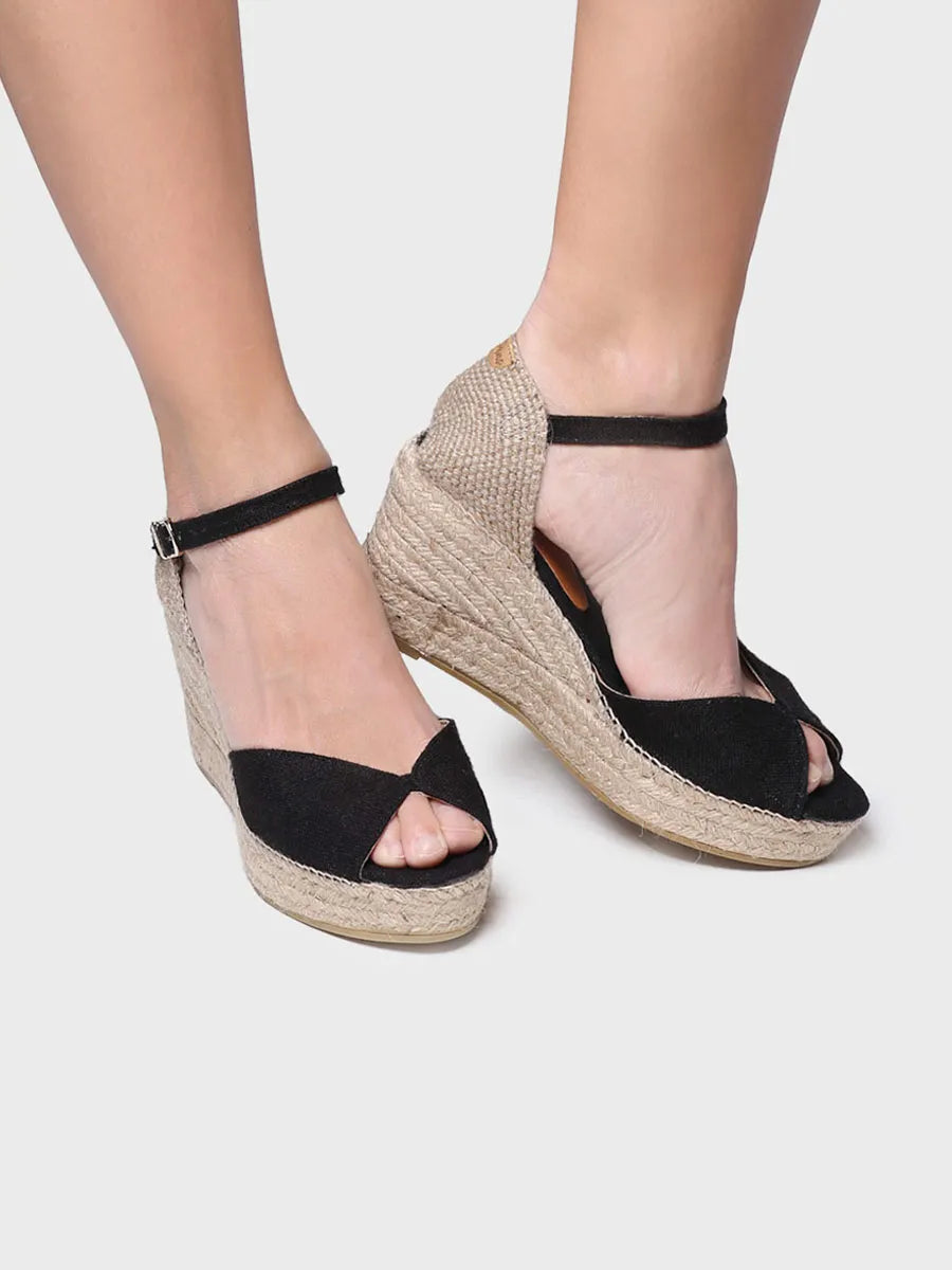Toni Pons Lua-NT espadrilles compensées lin noir talon 5 cm