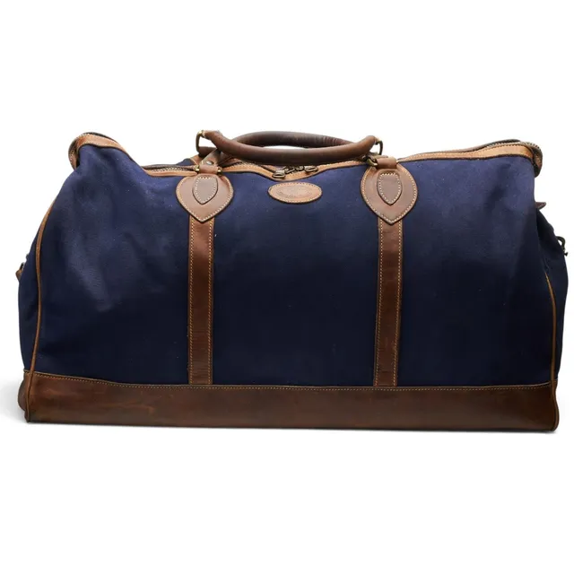 Tusting weekender toile bleue cuir marron
