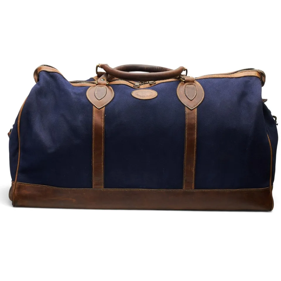 Tusting weekender toile bleue cuir marron