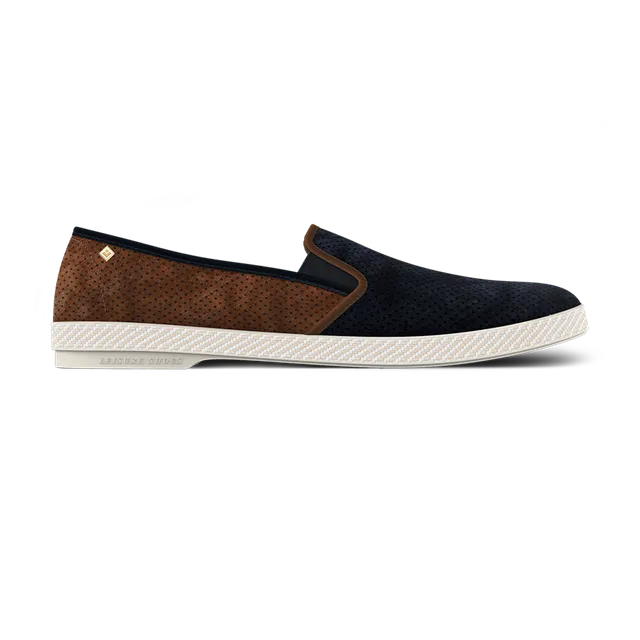 Rivieras Classic Daim Match espadrilles marine marron perforé
