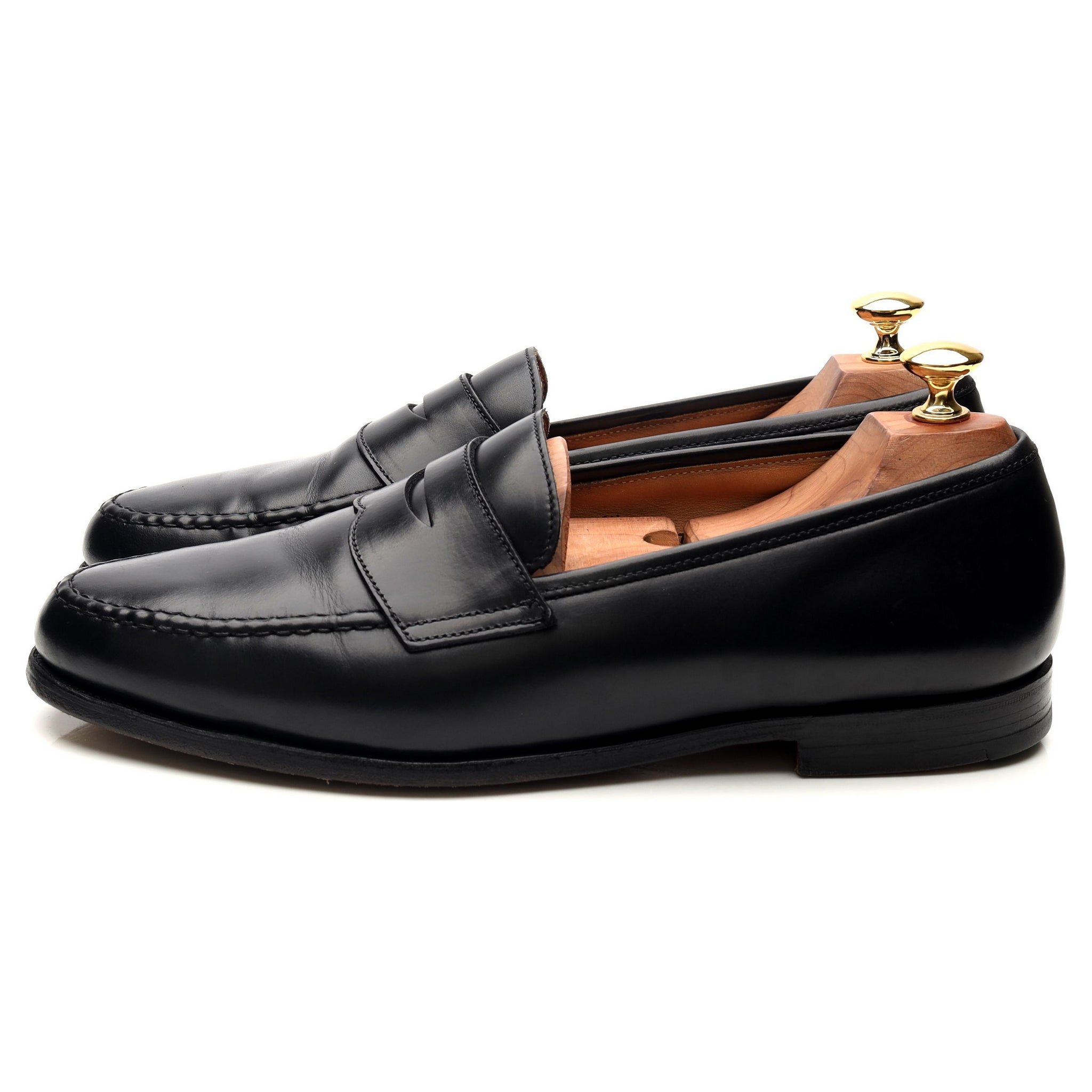 Crockett Jones Boston mocassins cuir noir UK 9.5 cavalerie