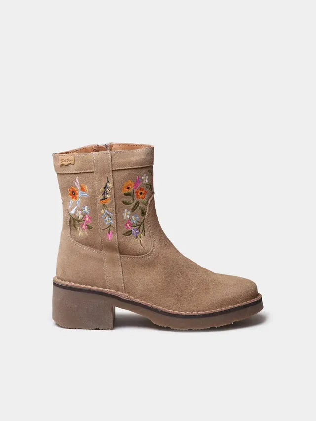 Toni Pons Monells bottine croute cuir fleurs brodees