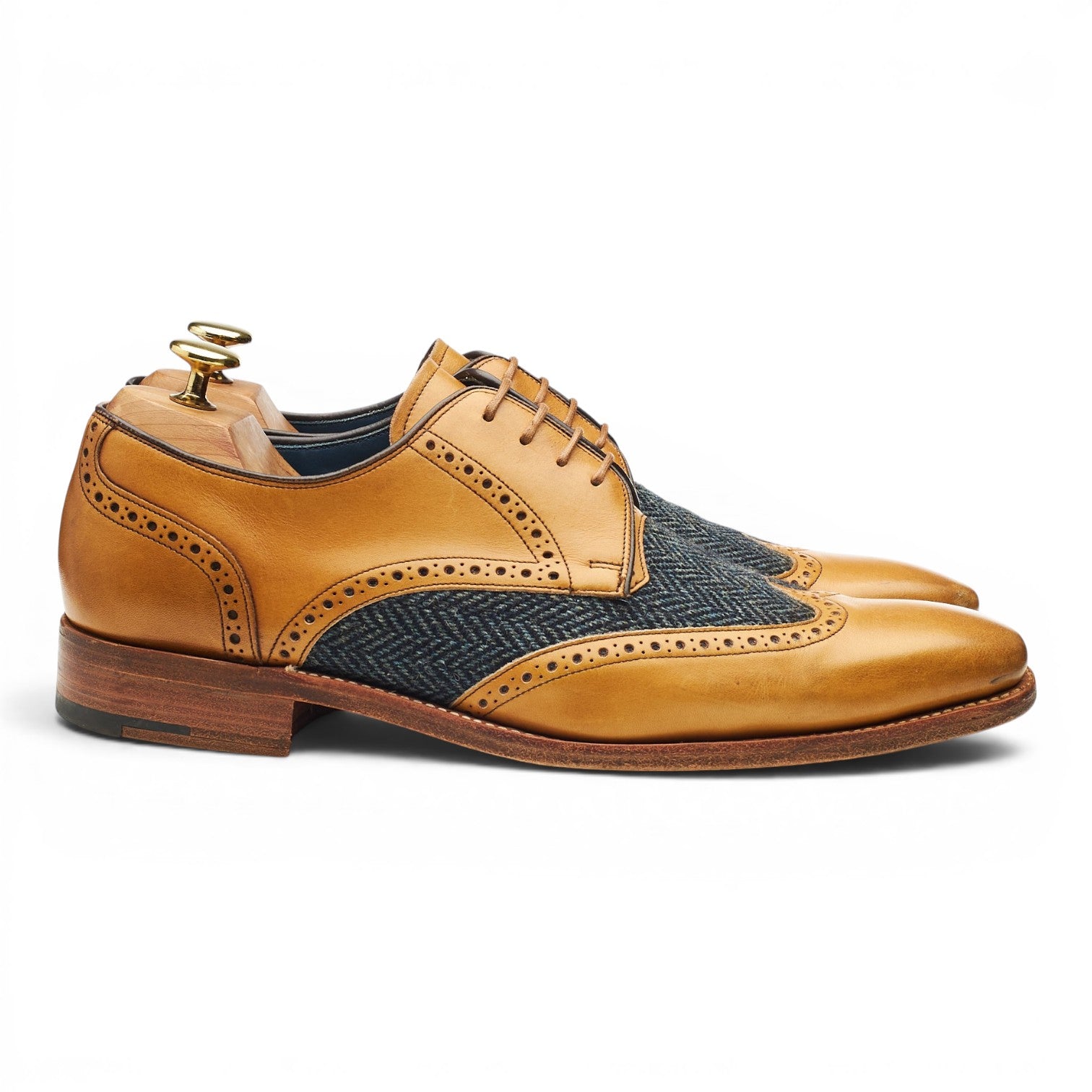 Barker Jackson derby cuir camel tweed 8 UK